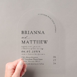 Invitations En Acrylique Mariage minimaliste noir & blanc moderne Arch
