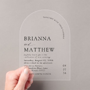 Invitations En Acrylique Mariage minimaliste noir & blanc moderne Arch