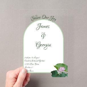 Invitations En Acrylique Mariage minimaliste rose et vert lotus