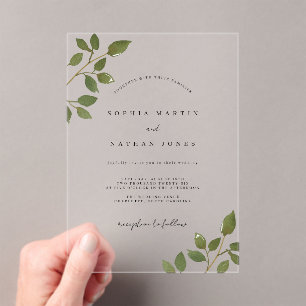 Invitations En Acrylique Mariage Minimaliste Vert Moderne Clair
