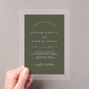 Invitations En Acrylique Mariage Minimaliste Vert Olive Moderne 