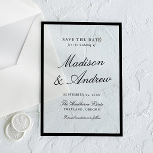 Invitations En Acrylique Mariage moderne à bordure noire, Save the Date