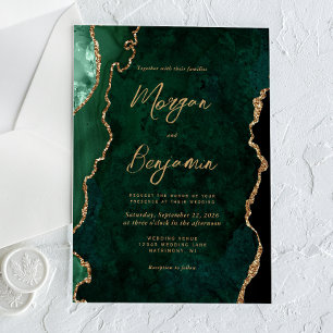 Invitations En Acrylique Mariage Moderne à l'encre émeraude verte Agate