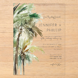 Invitations En Acrylique Mariage Moderne aux Palmiers Tropicaux