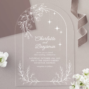 Invitations En Acrylique Mariage Moderne avec Arche Étoilée Florale Blanche