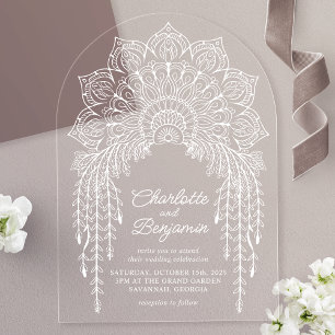 Invitations En Acrylique Mariage Moderne Bohème Mandala Blanc