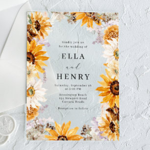 Invitations En Acrylique Mariage moderne Boho Sunflower Cadre