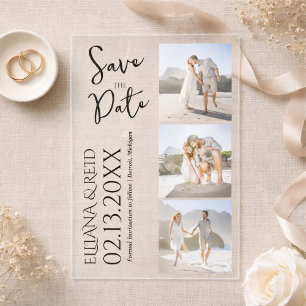 Invitations En Acrylique Mariage Moderne Collage de Photos Carte de Save th