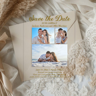 Invitations En Acrylique Mariage Moderne Crème 4 Photo 2 Faces en Arche