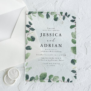 Invitations En Acrylique Mariage Moderne Élégant avec Bordure de Feuille Ve