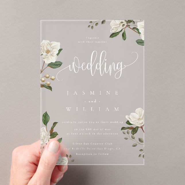 Invitations En Acrylique Mariage moderne Magnolia (In situ (ordinateur de poche))