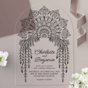 Invitations En Acrylique Mariage Moderne Mandala Boho Noir