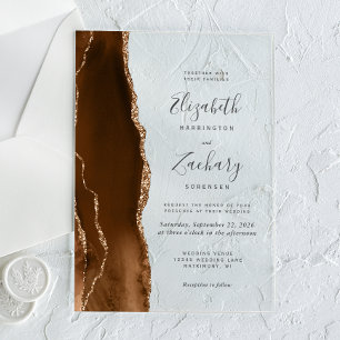 Invitations En Acrylique Mariage Moderne Marron Mocha Agate Or
