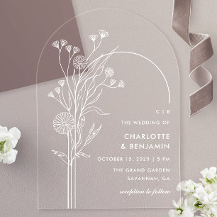 Invitations En Acrylique Mariage Moderne Minimaliste Arche Fleur Sauvage Bl