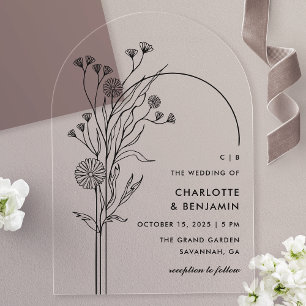Invitations En Acrylique Mariage Moderne Minimaliste Arche Fleur Sauvage No
