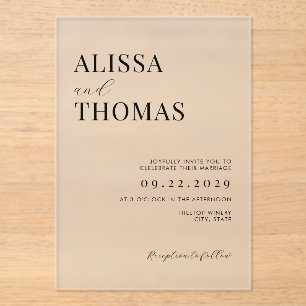 Invitations En Acrylique Mariage moderne minimaliste noir et blanc