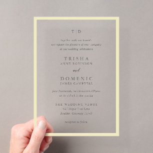 Invitations En Acrylique Mariage Moderne Monogramme Jaune Beurre Élégant