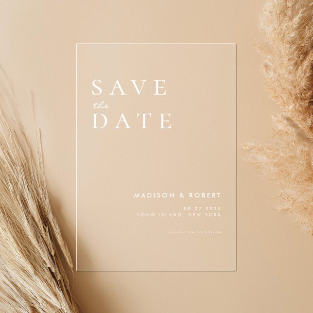 Invitations En Acrylique Mariage moderne simple Enregistrer la date (Créateur téléchargé)