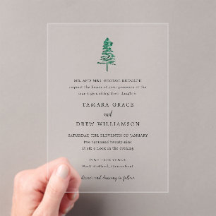 Invitations En Acrylique Mariage Moderne sous un Pin Rustique