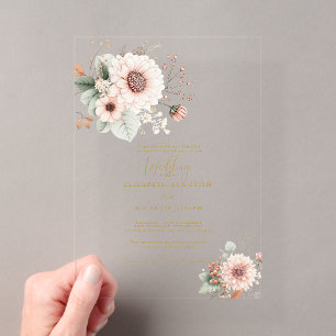 Invitations En Acrylique Mariage Moderne Tendance Rouge Poussiéreux Fard à 