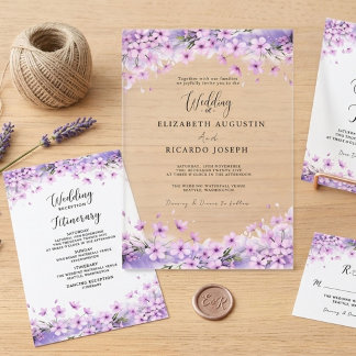Invitations En Acrylique Mariage Moderne Tendance Violet Lavande