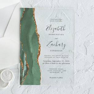 Invitations En Acrylique Mariage Moderne Vert Sauge Agate Or