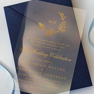 Invitations En Acrylique Mariage Monogramme Couronne Florale Classique Or J