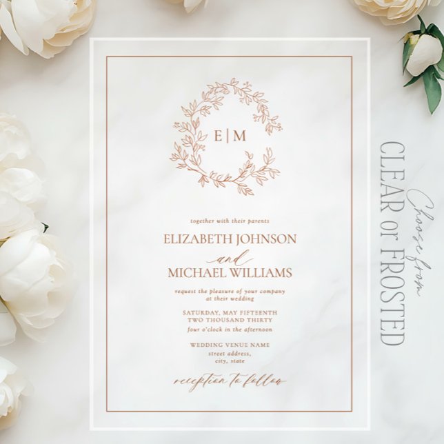 Invitations En Acrylique Mariage Monogramme en terre cuite moderne (Créateur téléchargé)