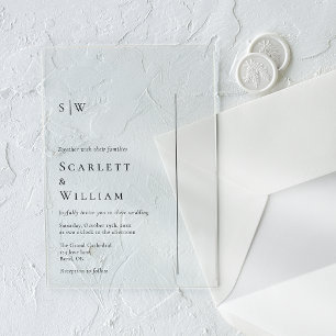 Invitations En Acrylique Mariage Monogramme minimaliste simple et moderne