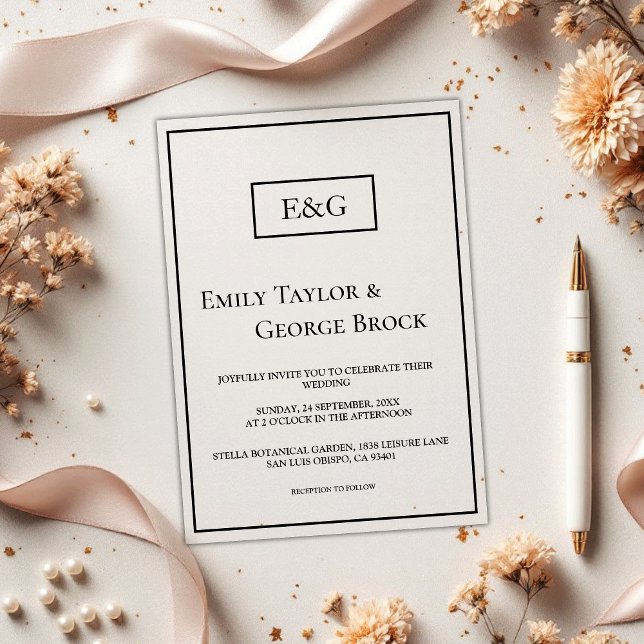 Invitations En Acrylique Mariage Monogramme Noir Et Blanc Simple (Créateur téléchargé)