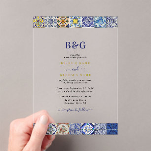 Invitations En Acrylique Mariage Motif de tuiles portugaises méditerranéenn