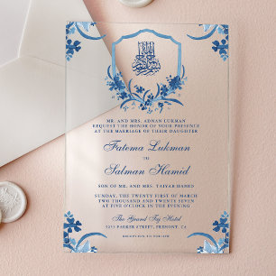 Invitations En Acrylique Mariage musulman Crête florale aquarelle bleu rust