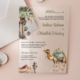 Invitations En Acrylique Mariage Musulman de Chameau du Désert de Palmier d