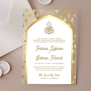 Invitations En Acrylique Mariage musulman de l'Arc de diamants d'or blanc