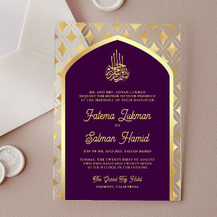 Invitations En Acrylique Mariage musulman de l'Arc de diamants d'or violet