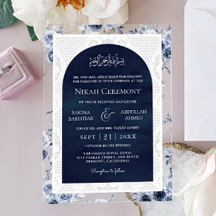 Invitations En Acrylique Mariage Musulman Fleurs Blanc Cassé en Dentelle Bl
