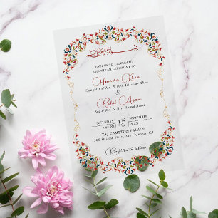 Invitations En Acrylique Mariage Musulman Floral Botanique Artistique Paisl