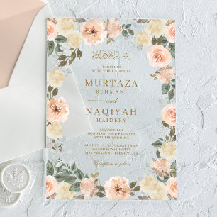 Invitations En Acrylique Mariage Musulman Islamique Moderne aux Fleurs de P