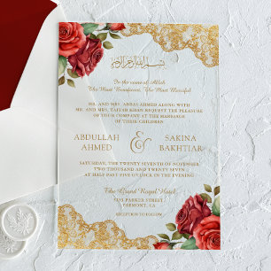 Invitations En Acrylique Mariage Musulman Lace Or Roses Rouges