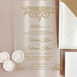 Invitations En Acrylique Mariage musulman Mehndi Henna dorée