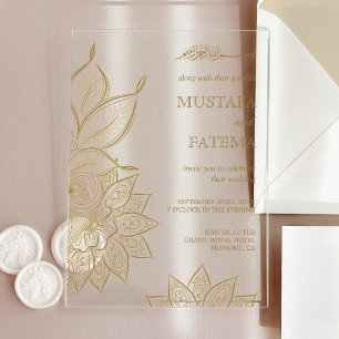 Invitations En Acrylique Mariage Musulman Mehndi Henna Or Vintage