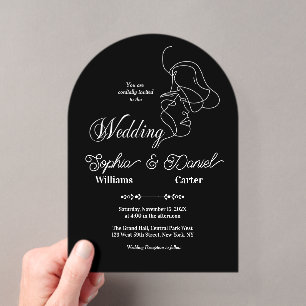 Invitations En Acrylique Mariage noir et blanc de luxe Chic Couple artistiq