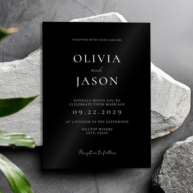 Invitations En Acrylique Mariage noir et blanc minimaliste moderne (Créateur téléchargé)