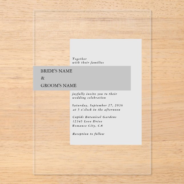 Invitations En Acrylique Mariage noir et blanc moderne (Recto)