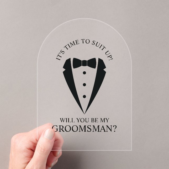 Invitations En Acrylique Mariage noir Tuxedo Suit Groomsman Proposition (In situ (ordinateur de poche))