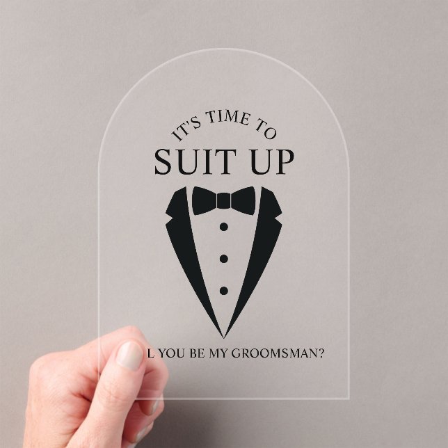 Invitations En Acrylique Mariage noir Tuxedo Suit Groomsman Proposition (In situ (ordinateur de poche))
