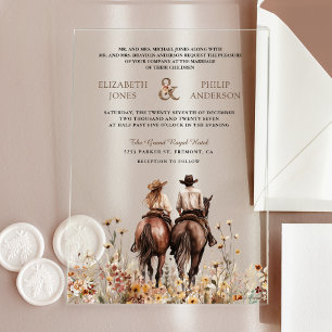 Invitations En Acrylique Mariage Occidental Boho Couple à Cheval