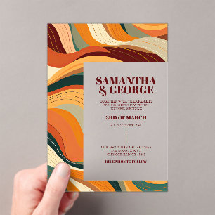 Invitations En Acrylique Mariage orange en terre cuite Abstraite rétro