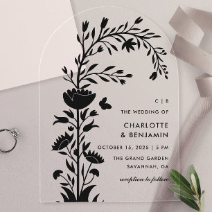 Invitations En Acrylique Mariage Papillon Floral Noir Moderne