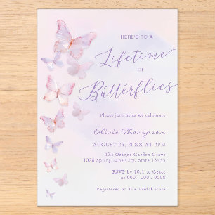 Invitations En Acrylique Mariage papillons à vie Shower Purple